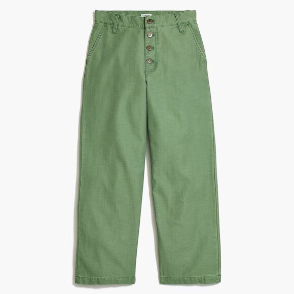 J.Crew Women's Green Slub Cotton Button-Front Wide-Leg Pants Size 30 - Picture 1 of 8
